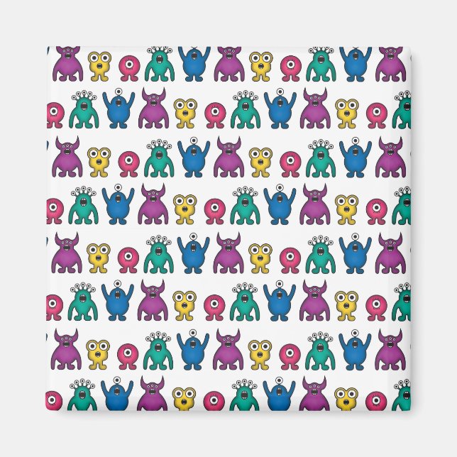 Kawaii Rainbow Alien Monsters Pattern Magnet (Front)
