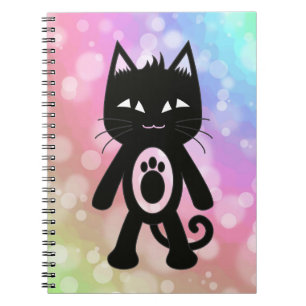 Kawaii Rainbow and Black Cat Notebook