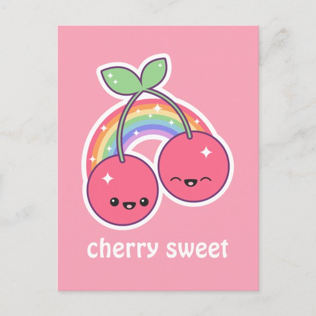 Kawaii Rainbow Cherries Postcard (Front)