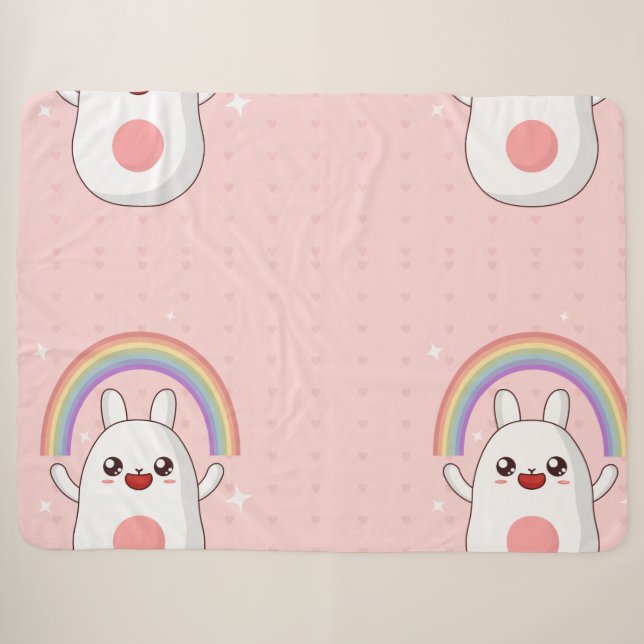 Kawaii rainbow clipart sherpa blanket (Front (Horizontal))