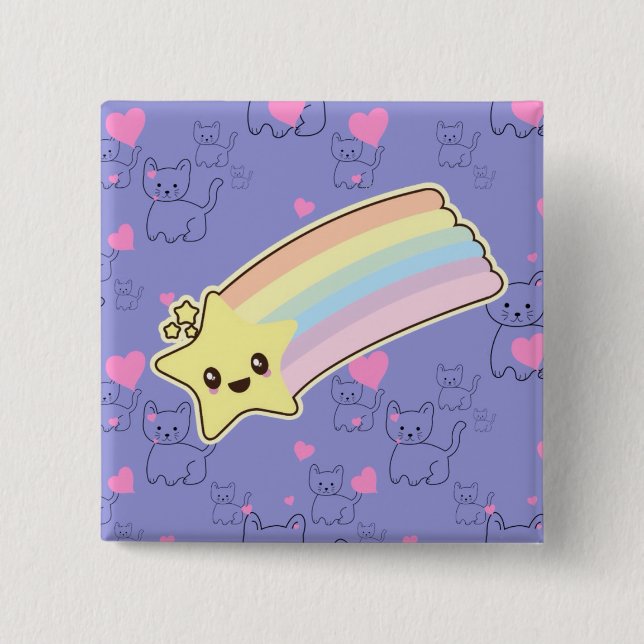 Kawaii rainbow kittens pattern so cute. So Kawaii 15 Cm Square Badge (Front)