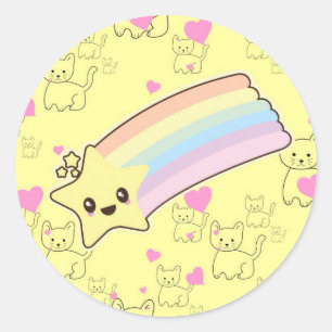 Kawaii rainbow kittens pattern so cute. So Kawaii Classic Round Sticker