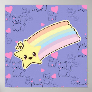 Kawaii rainbow kittens pattern so cute. So Kawaii Poster