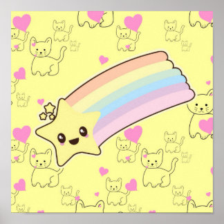 Kawaii rainbow kittens pattern so cute. So Kawaii Poster