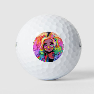 Kawaii Rainbow Neon Colourful Stars Anime Girl Golf Balls