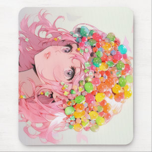 Kawaii Rainbow Pastel Candy Mushroom Anime Girl Mouse Mat