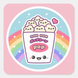 Kawaii Rainbow Popcorn Square Sticker