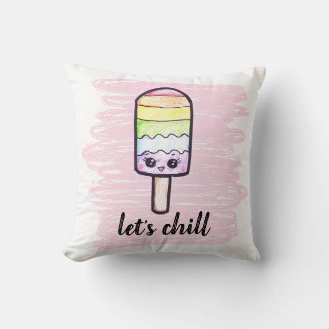 kawaii rainbow popsicle Let's chill cute drawing Cushion (Front)
