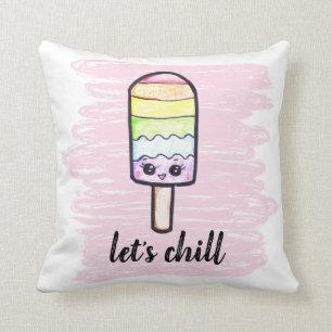 kawaii rainbow popsicle Let's chill cute drawing Cushion