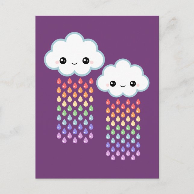 Kawaii Rainbow Rain Postcard (Front)