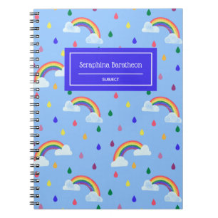 Kawaii Rainbow Rain Storm Pattern Personalised Notebook