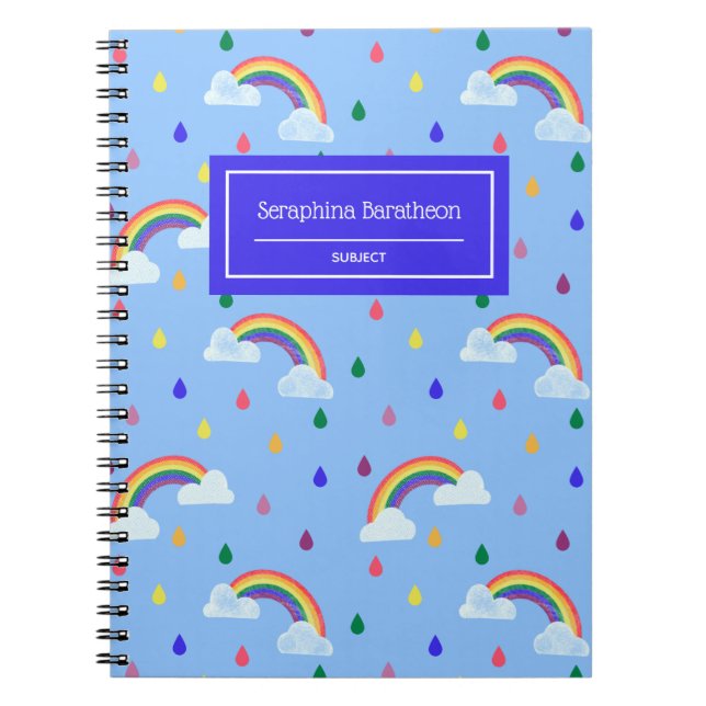 Kawaii Rainbow Rain Storm Pattern Personalised Notebook (Front)