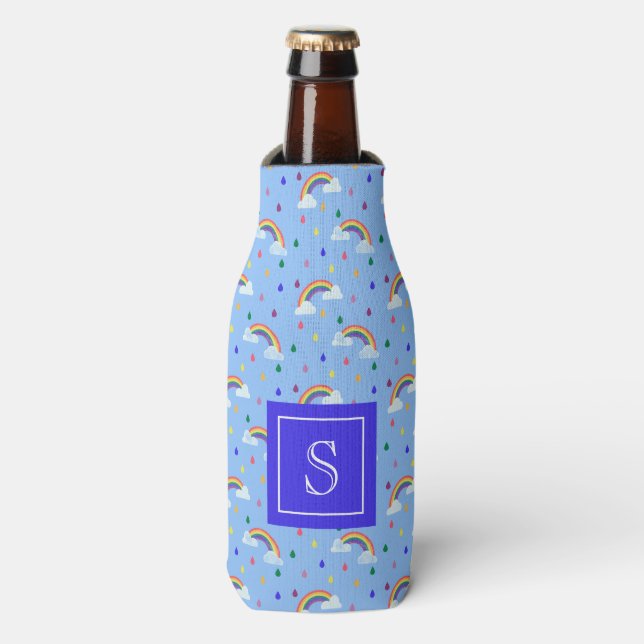 Kawaii Rainbow Sprinkle Pattern Personalised Bottle Cooler (Bottle Front)