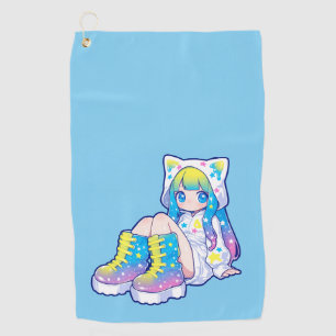 Kawaii Rainbow Star Cat-Eared Girl Golf Towel
