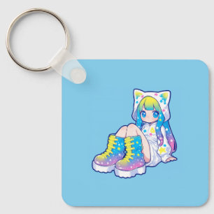 Kawaii Rainbow Star Cat-Eared Girl Key Ring