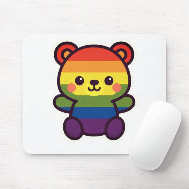 Kawaii Rainbow Teddy – A Cute LGBTQ+ Pride Plush Mouse Mat (With Mouse)