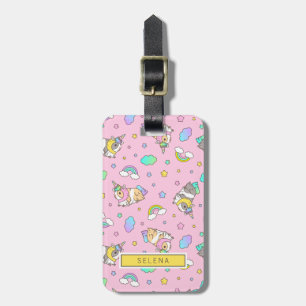Kawaii rainbow unicorn Guinea pig pattern in pink Luggage Tag