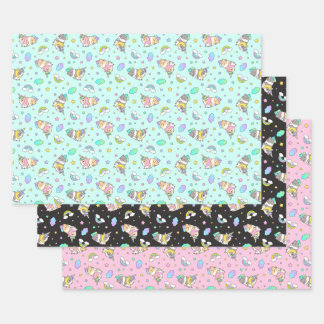 kawaii rainbow unicorn Guinea pig pattern set Wrapping Paper Sheet