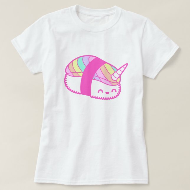 Kawaii Rainbow Unicorn Sushi T-Shirt (Design Front)