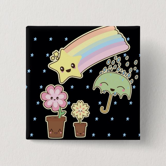 Kawaii rainbow weather pattern so cute 15 cm square badge (Front)