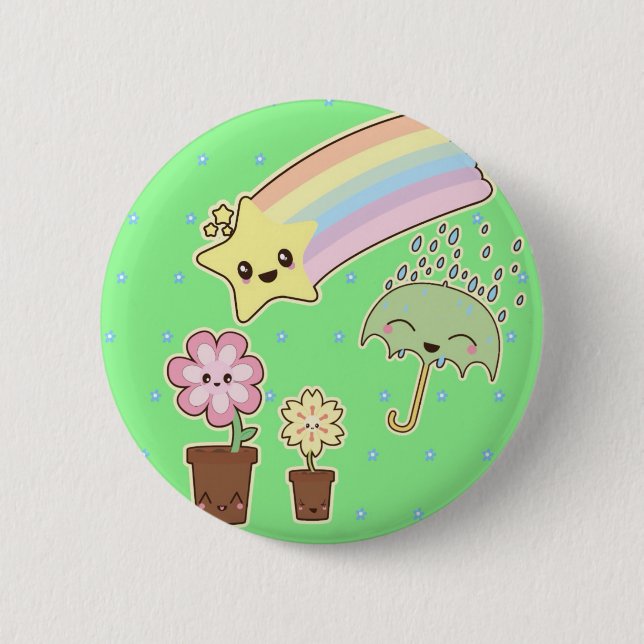 Kawaii rainbow weather pattern so cute 6 cm round badge (Front)