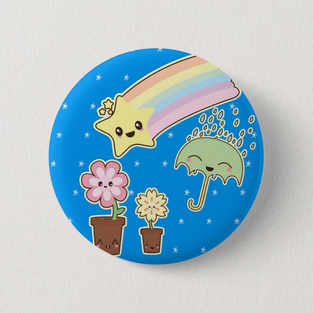 Kawaii rainbow weather pattern so cute 6 cm round badge (Front)