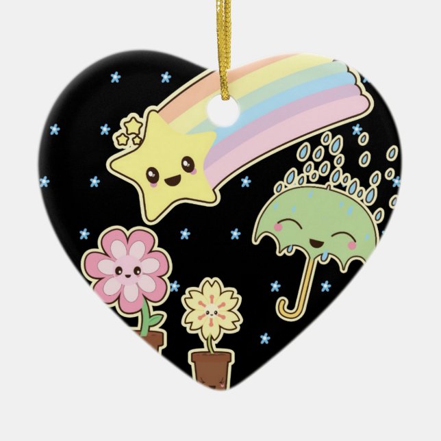 Kawaii rainbow weather pattern so cute ceramic tree decoration (Front)