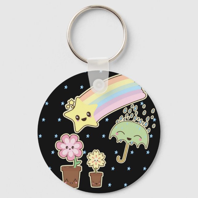 Kawaii rainbow weather pattern so cute key ring (Front)