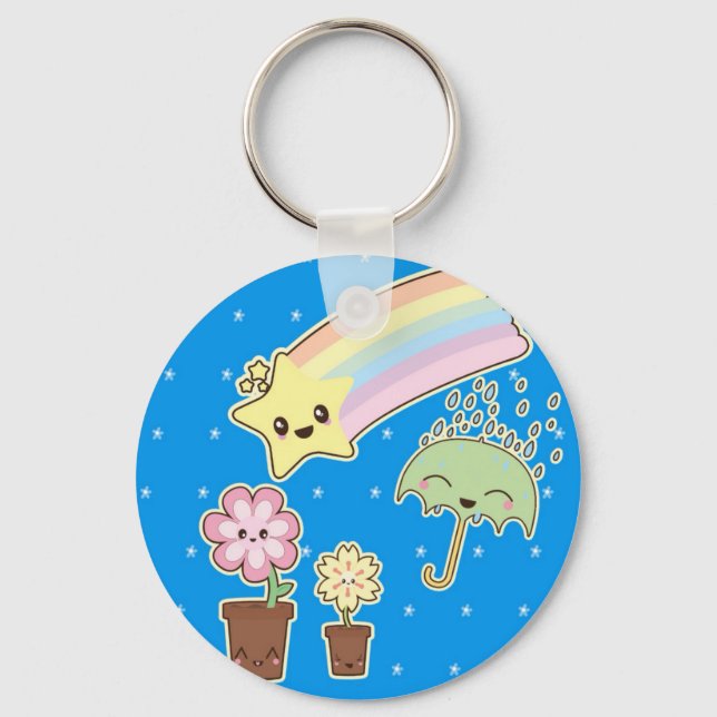 Kawaii rainbow weather pattern so cute key ring (Front)