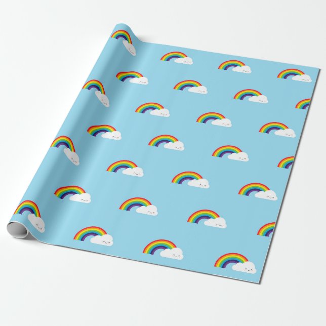 Kawaii Rainbow Wrapping Paper (Unrolled)