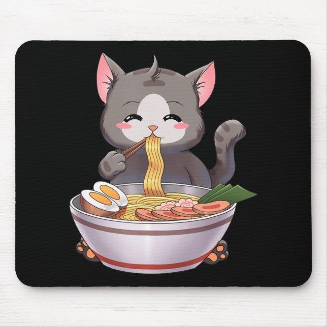 Kawaii Ramen Cat Anime Japanese Food Gift Kids Boy Mouse Mat (Front)