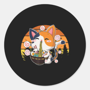 Kawaii Ramen Cat Anime Japanese Neko Noodle Fun Vi Classic Round Sticker