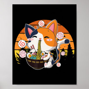 Kawaii Ramen Cat Anime Japanese Neko Noodle Fun Vi Poster