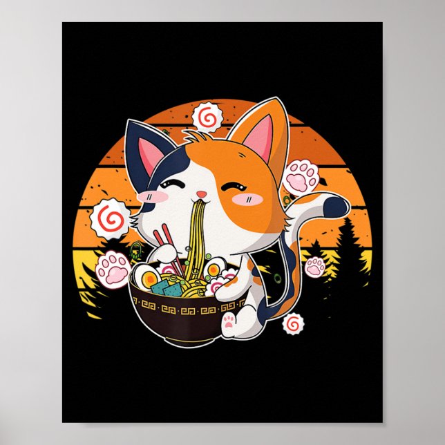 Kawaii Ramen Cat Anime Japanese Neko Noodle Fun Vi Poster (Front)