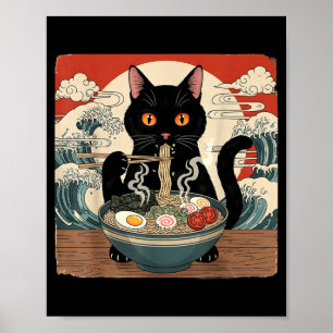 Kawaii Ramen Cat Anime Japanese Noodles Food Wave  Poster