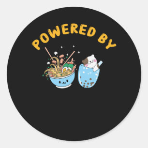 Kawaii Ramen & Cat Design   Powered Ramen and Cat Classic Round Sticker