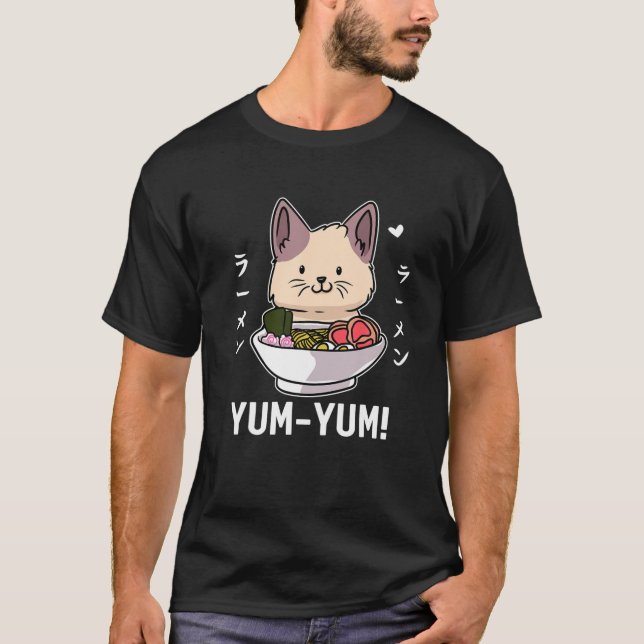Kawaii Ramen Cat Funny Japanese Food Ramen Lover T-Shirt (Front)