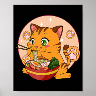 Kawaii Ramen Cat Japanese Neko Noodle Anime Gift G Poster