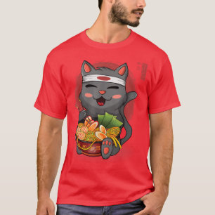 Kawaii Ramen Cat, Japanese Neko Noodle Funny Anime T-Shirt