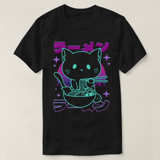 Kawaii Ramen Cat Retro Japanese Vaporwave T-Shirt (Design Front)