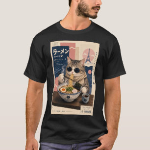 Kawaii Ramen Cat Tokyo Japan Vintage Travel Poster T-Shirt