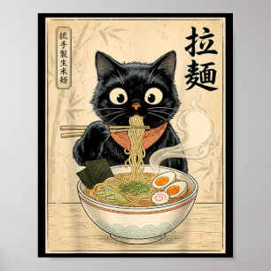 Kawaii Ramen Cat Vintage Japanese Anime Noodle Poster
