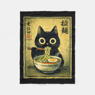 Kawaii ramen cat vintage japanese funny retro anim fleece blanket