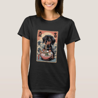 Kawaii Ramen Dachshund Japanese Art Poster Eating  T-Shirt