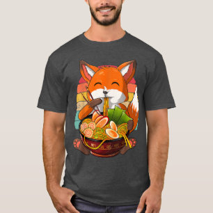 Kawaii Ramen Fox, Japanese Neko Noodle Funny Anime T-Shirt
