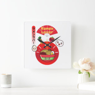 KAWAII RAMEN LOVER HAPPY FOOD STYLE SQUARE WALL CLOCK