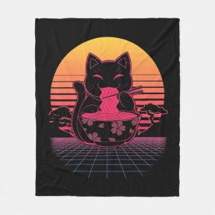 Kawaii Ramen Neko Retro Cat Japanese Noodle Anime Fleece Blanket