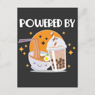 Kawaii Ramen Noodles and Cute Bubble Tea Drinker Postcard