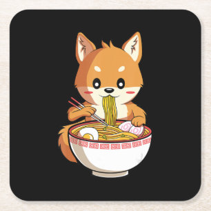 Kawaii ramen shiba inu noodles lover gift square paper coaster