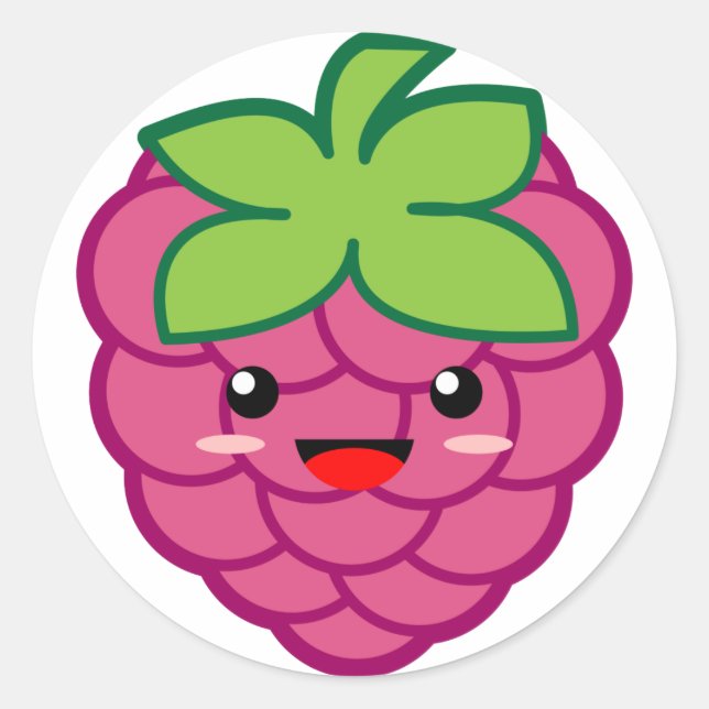 Kawaii Raspberry Classic Round Sticker (Front)
